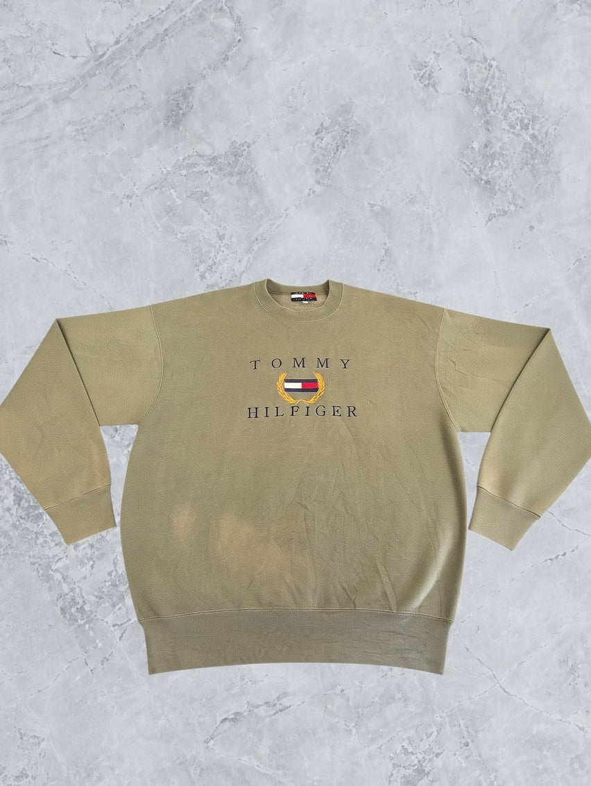 Groene Tommy Hilfiger sweater (trui) met geborduurd logo - maat XXL