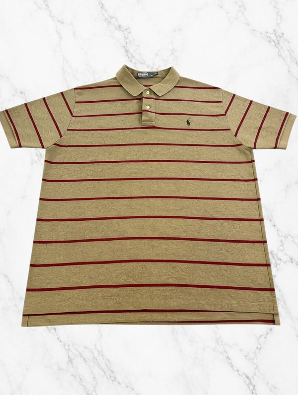 Grijs-bordeaux gestreepte Ralph Lauren polo (piquéshirt / golfshirt), maat XXL