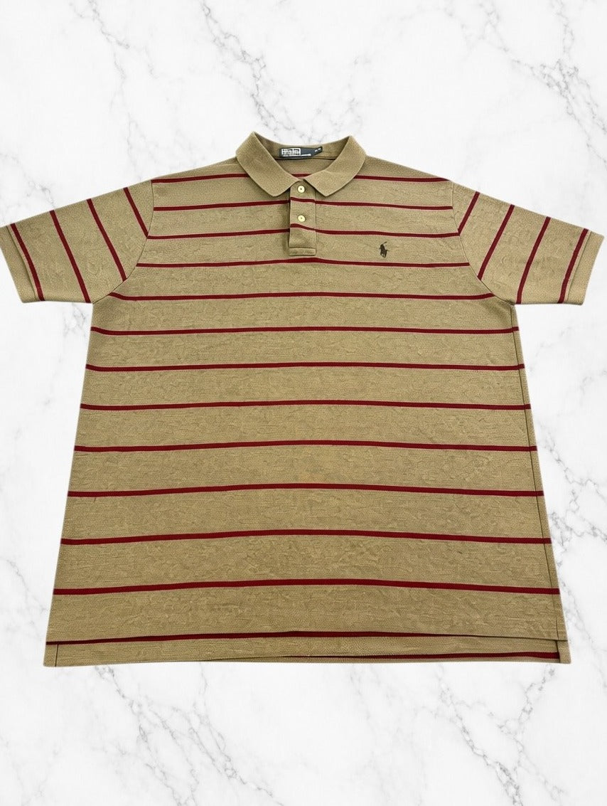 Grijs-bordeaux gestreepte Ralph Lauren polo (piquéshirt / golfshirt), maat XXL