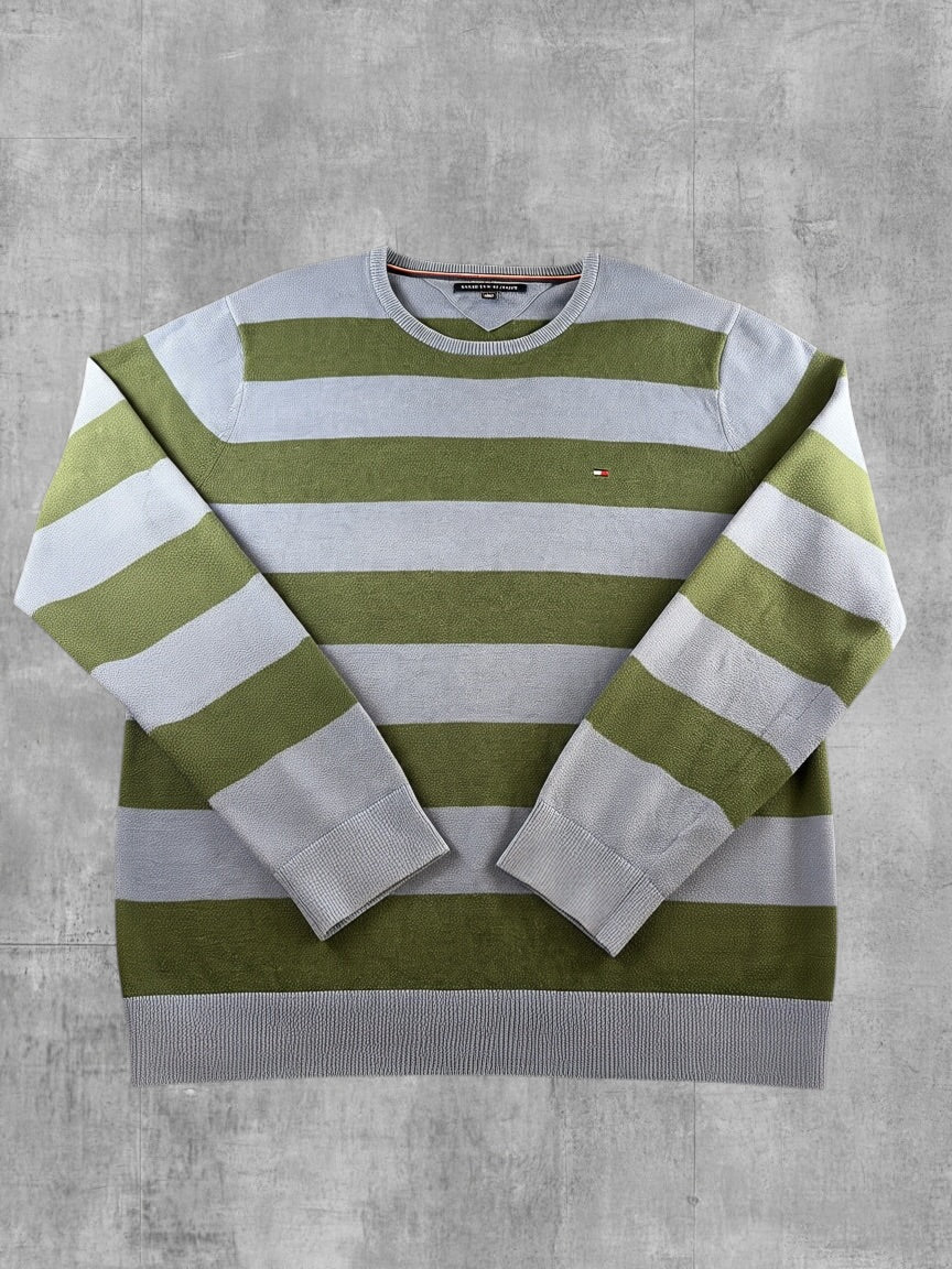 Tommy Hilfiger trui groen gestreept heren maat XL sweater pullover gebreid