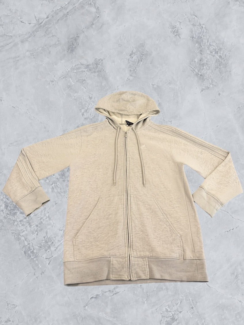 Grijze adidas fleecevest (ritshoodie/fleecetrui) met borstlogo, maat S