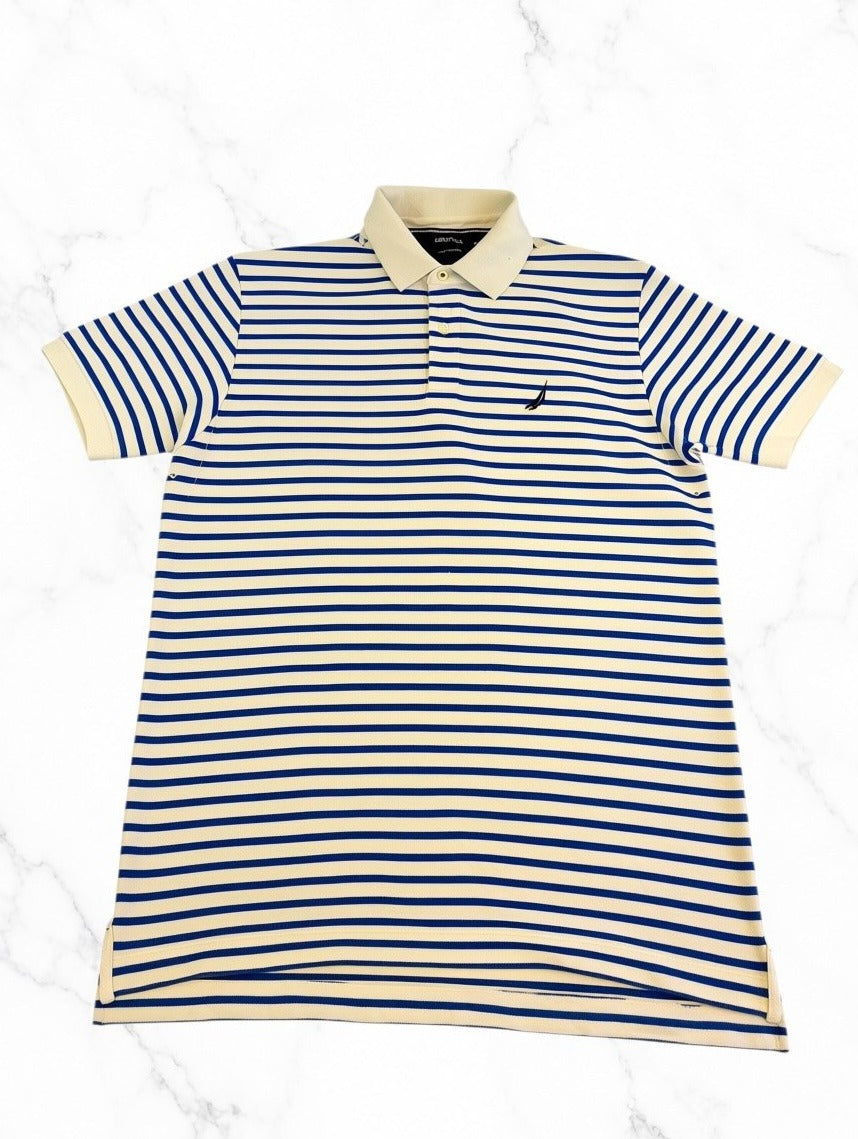 Wit poloshirt met kobaltblauwe strepen (polo / tennisshirt), Nautica, maat XL