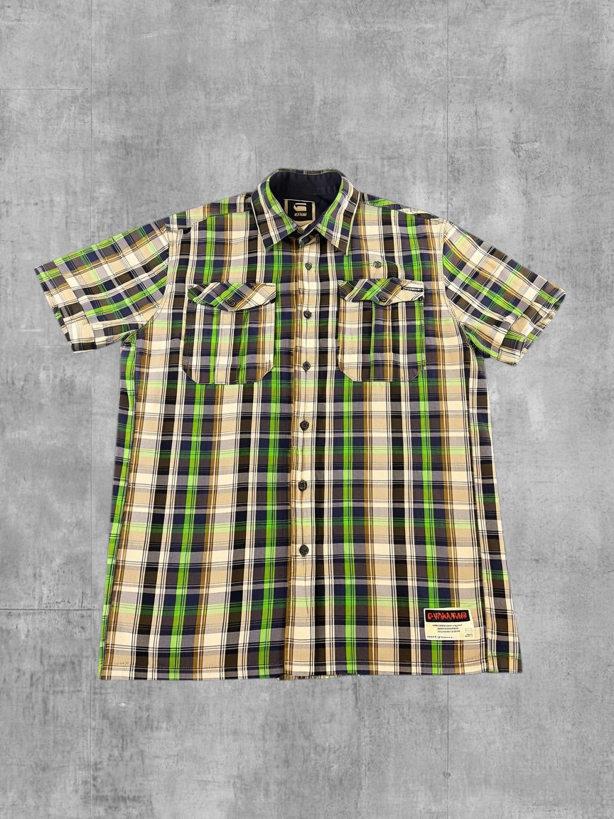 G-Star blouse meerkleurig geruit heren maat L overhemd flanel check shirt houthakkershemd geblokt