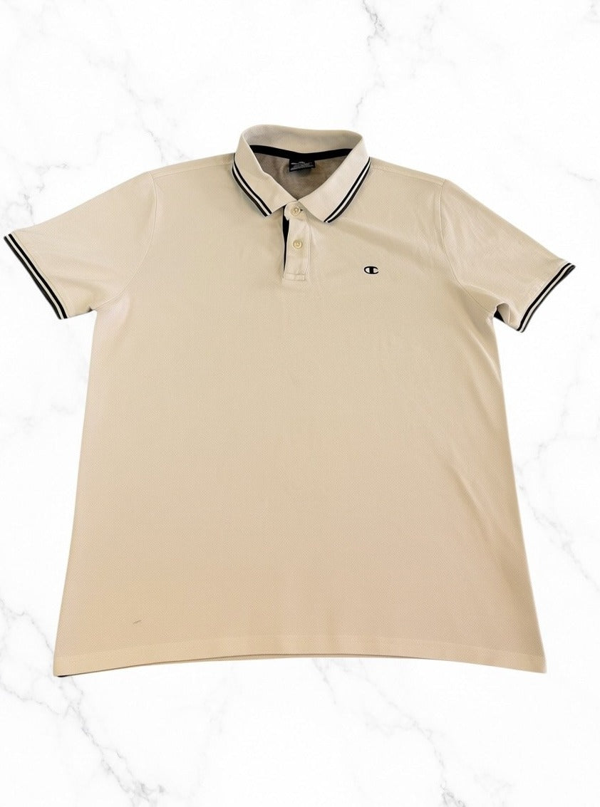 Witte polo van Champion met navy bies (piqué-poloshirt / tennisshirt), maat M