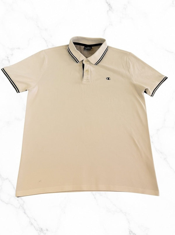 Witte polo van Champion met navy bies (piqué-poloshirt / tennisshirt), maat M