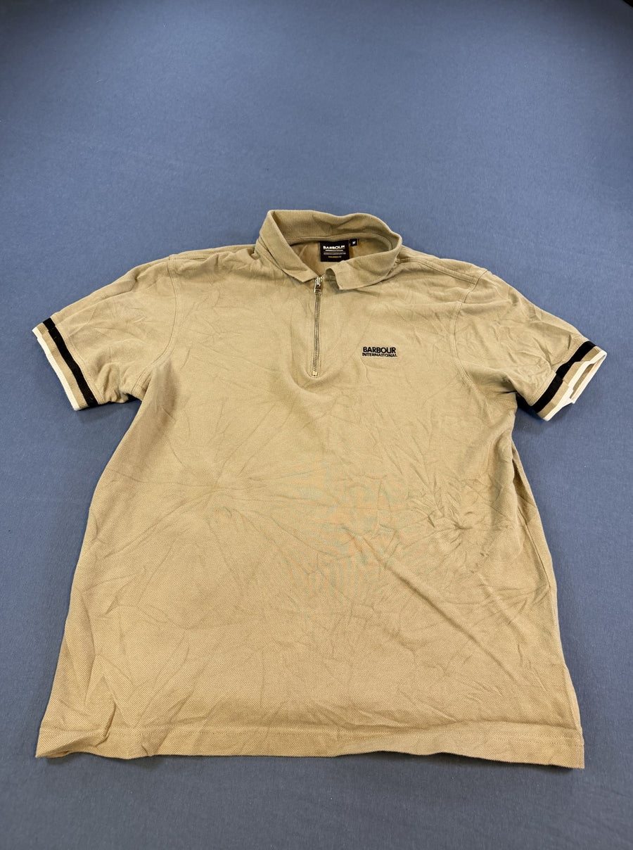 Beige Barbour International motorpolo (zip-polo), maat M