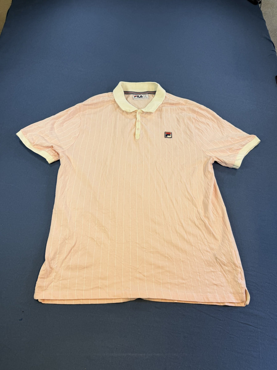 Roze FILA sportpolo met krijtstreepje (poloshirt), maat XXL