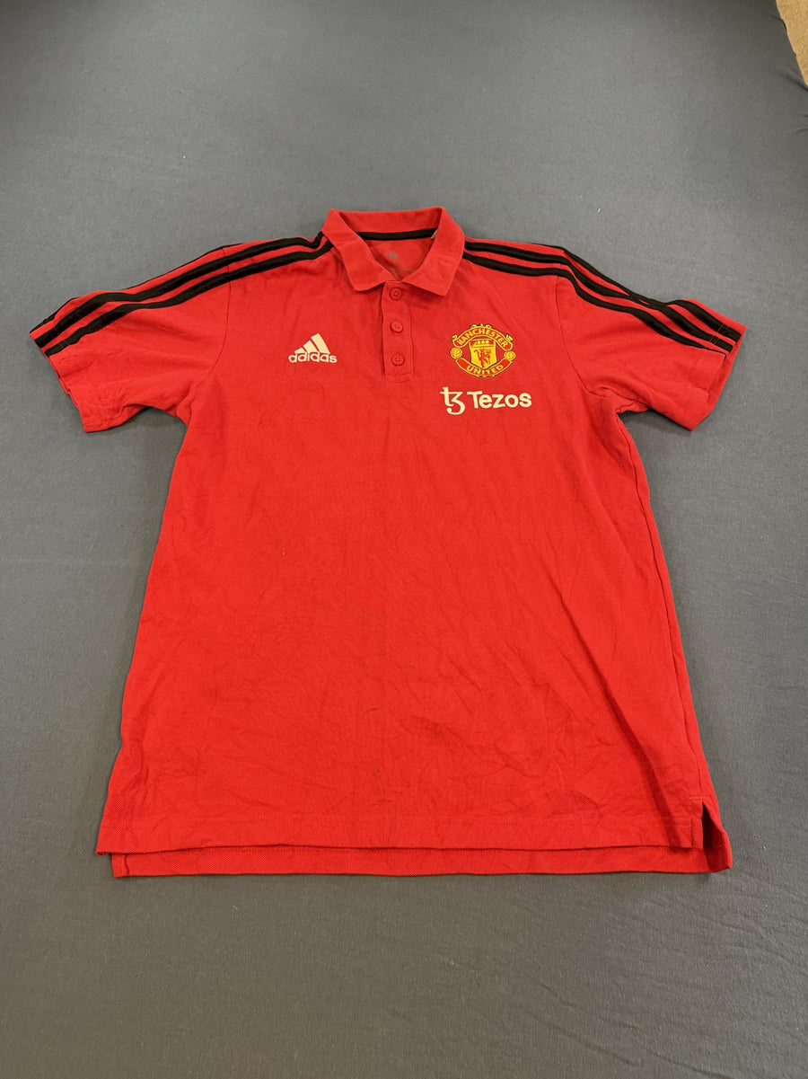 Rood adidas Manchester United shirt maat S (polo / voetbalshirt met Tezos-logo)