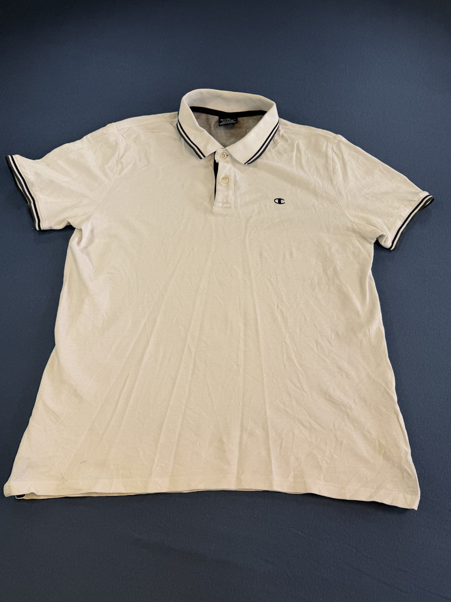 Witte polo van Champion met navy bies (piqué-poloshirt / tennisshirt), maat M