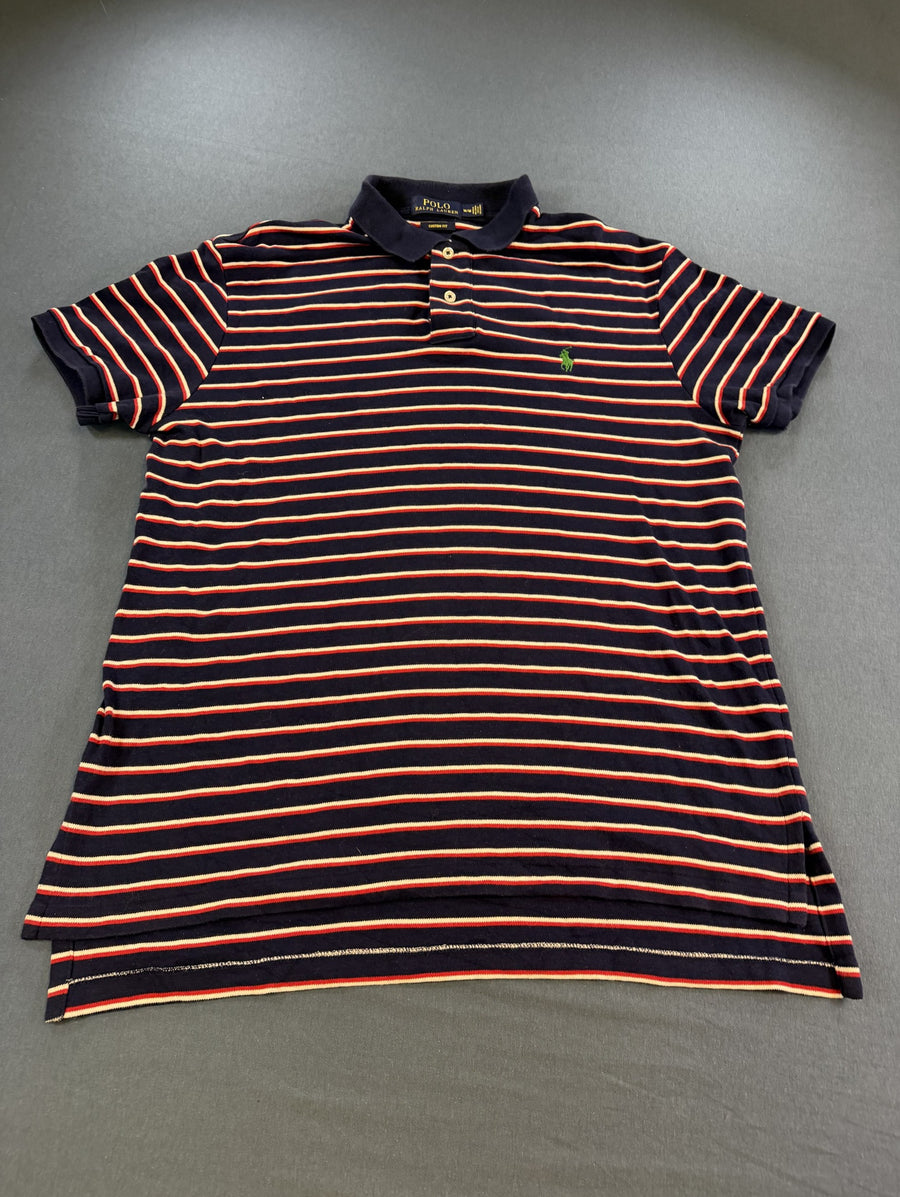 Polo Ralph Lauren zwart met streepboord – Custom Fit polo (poloshirt), maat M
