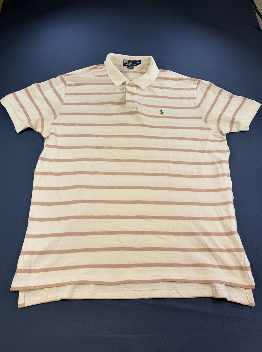 Beige Ralph Lauren poloshirt met roze accentstreep, maat XXL (polo / piqué top)