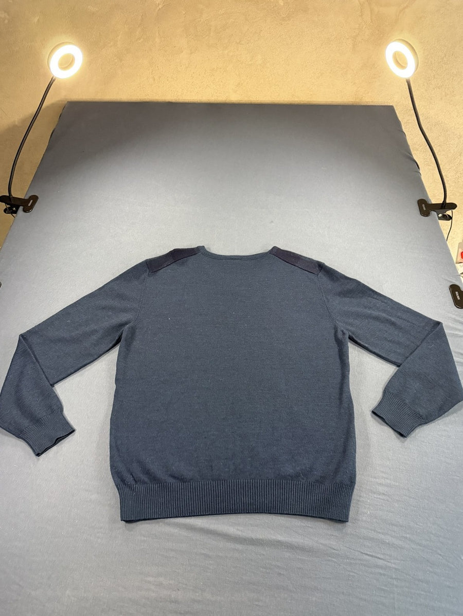 Blauwe Lacoste pullover met ruitmotief (V-hals trui / sweater), maat M