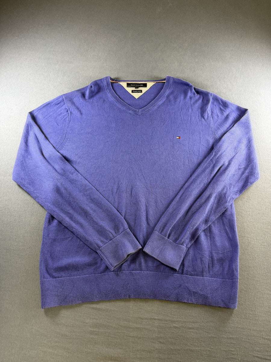 Blauwe Tommy Hilfiger heren trui maat XL (sweater / pullover), gebreid katoen