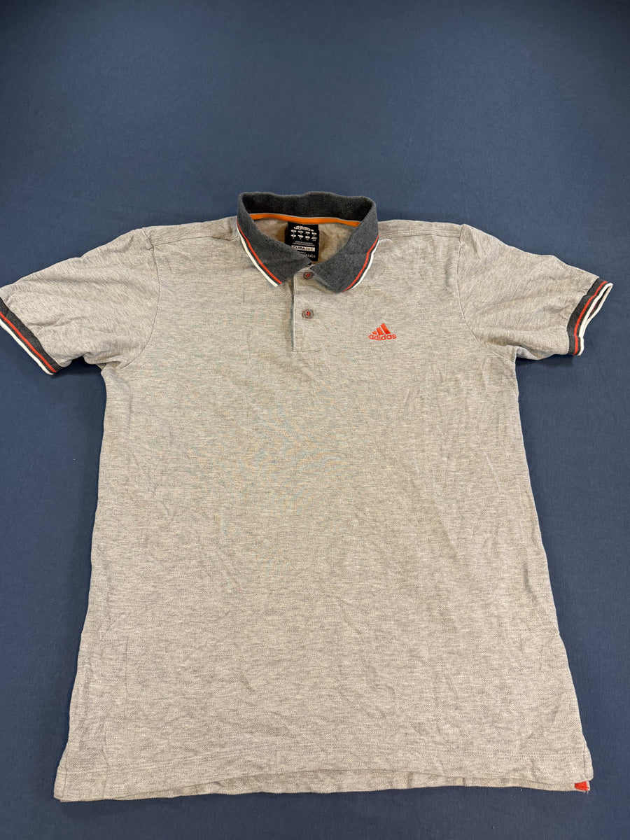 Grijze adidas polo (sportshirt / poloshirt) met streepkraag – maat S