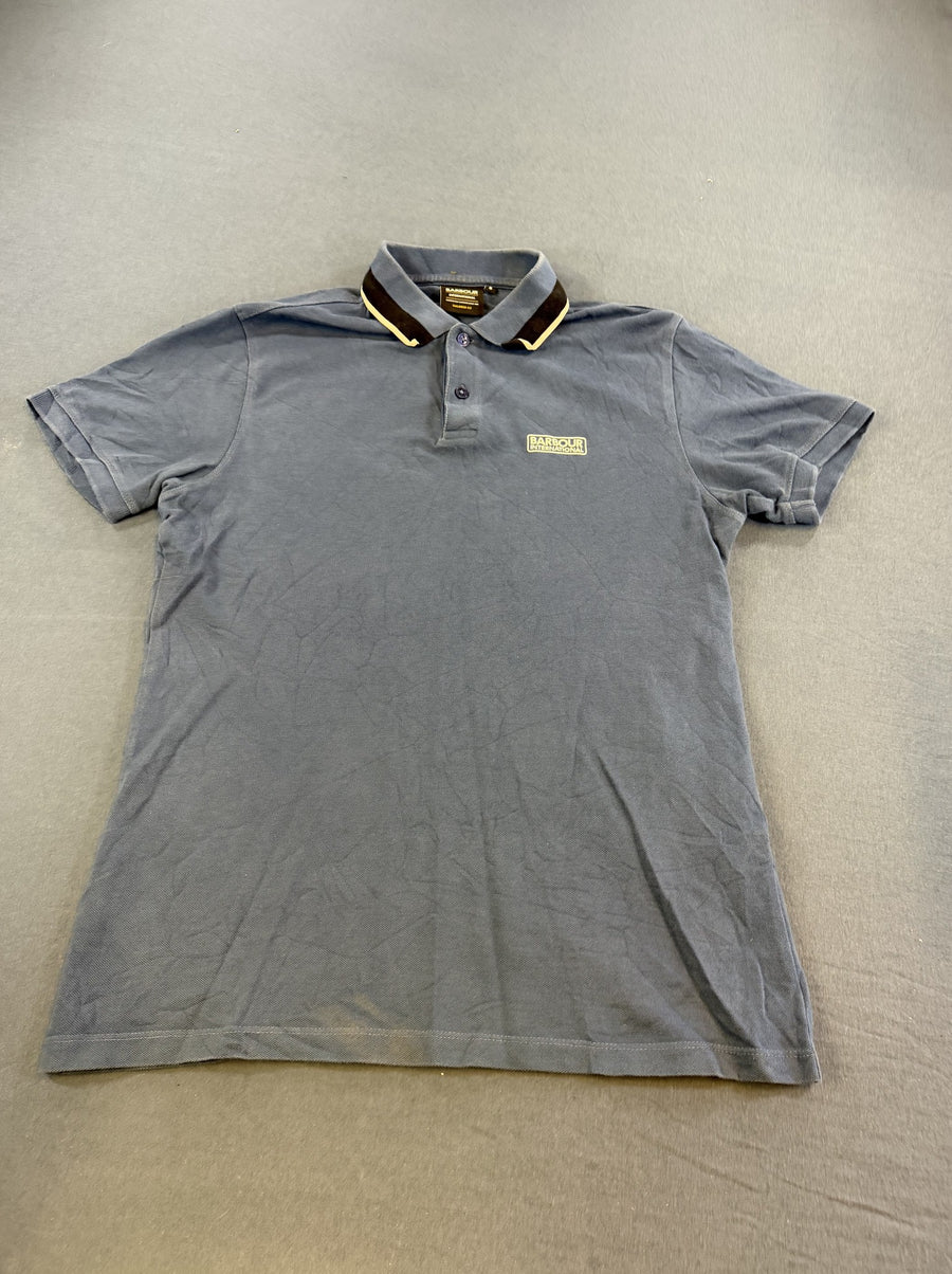 Blauwe motorpolo van Barbour International (piqué polo / bikershirt), maat S