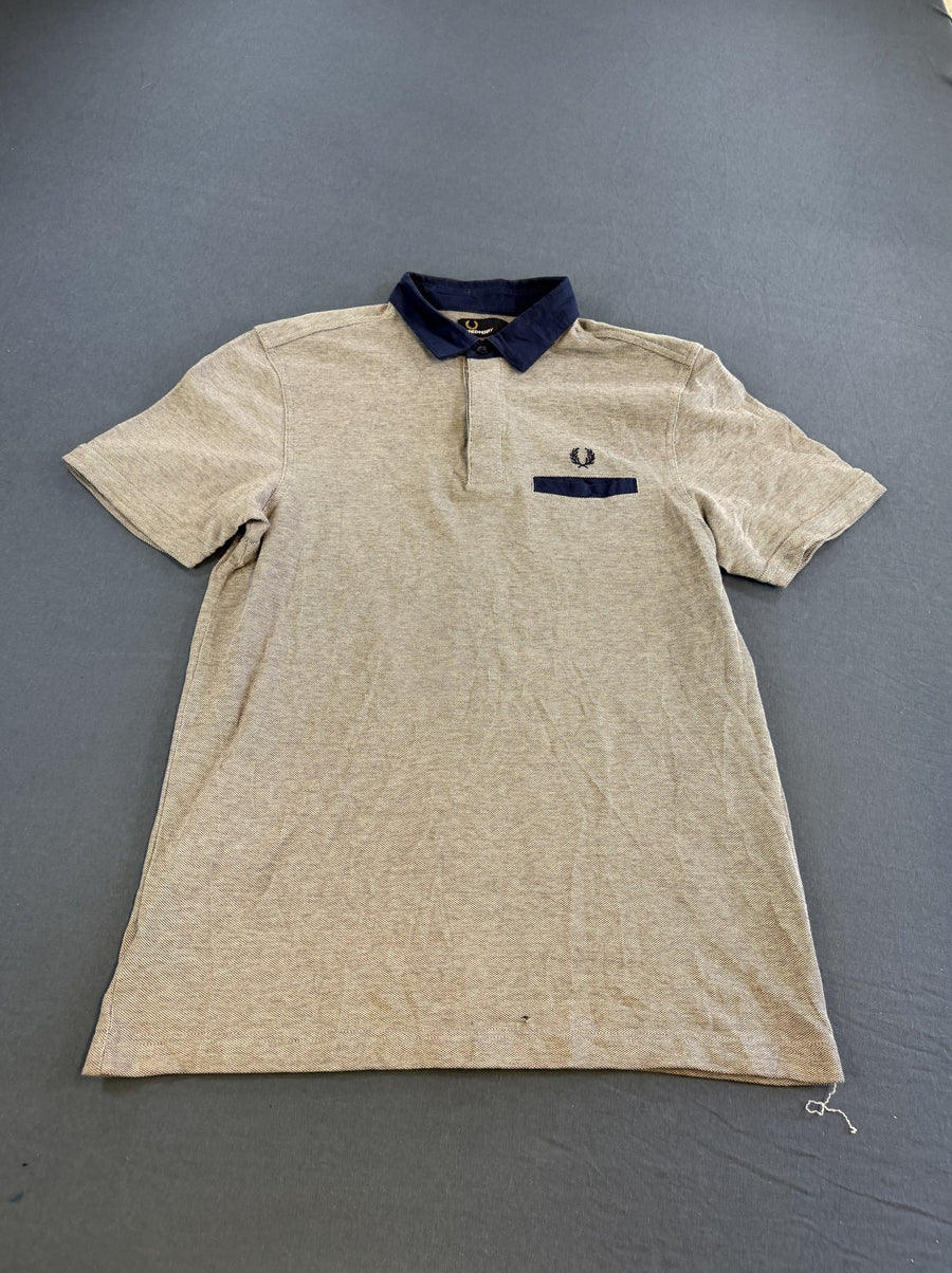 Grijze Fred Perry polo met navykraag (piqué poloshirt / sportpolo), maat M