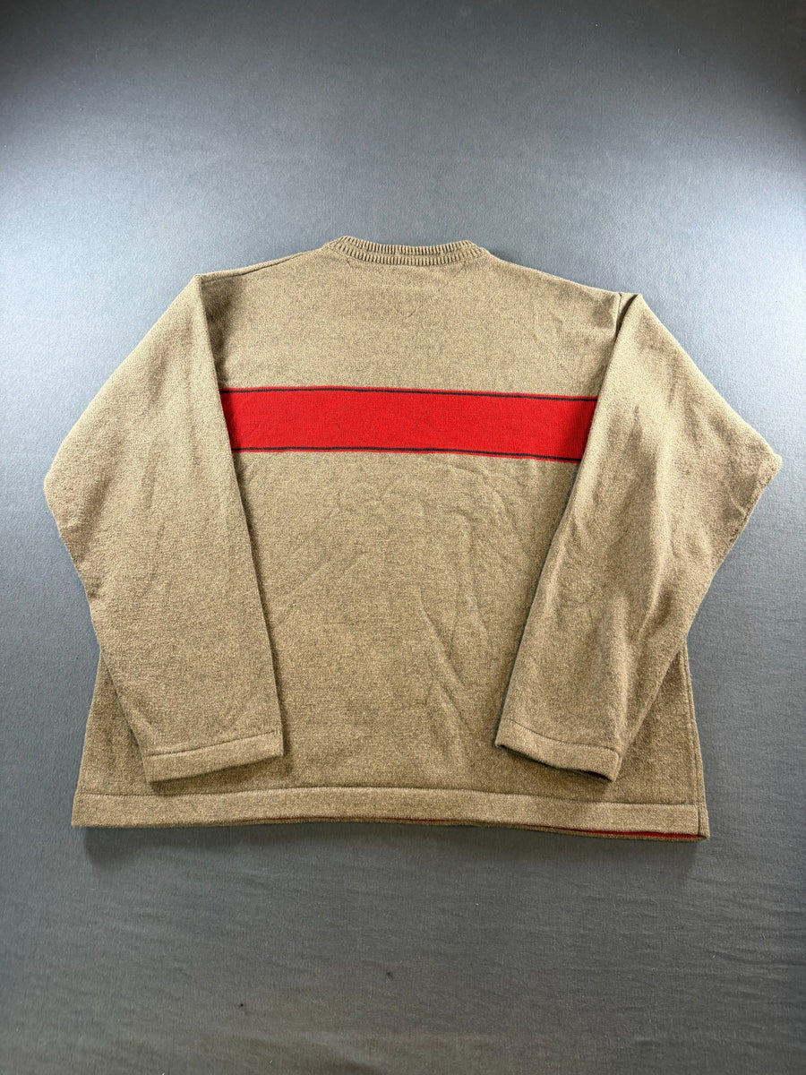 Tommy Hilfiger trui grijs gestreept heren maat L katoen sweater pullover gebreid