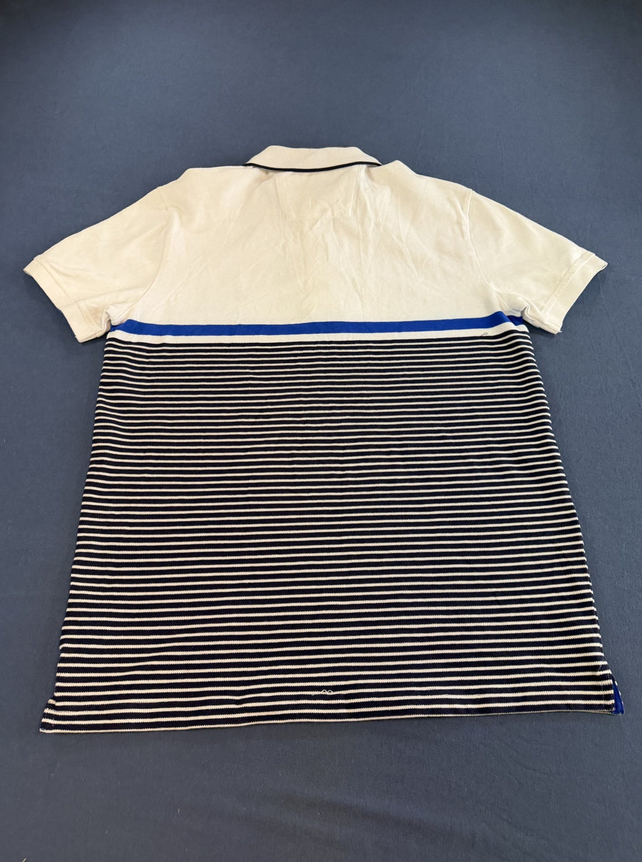 Ecru met kobaltstrepen: Nautica piqué polo (poloshirt), maat M, slim fit