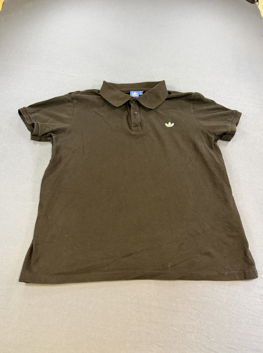 Zwart adidas Originals polo (poloshirt/polohemd) met geborduurd trefoil-logo, maat XL