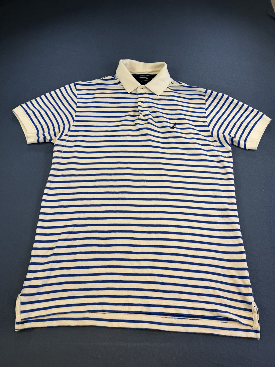 Wit poloshirt met kobaltblauwe strepen (polo / tennisshirt), Nautica, maat XL