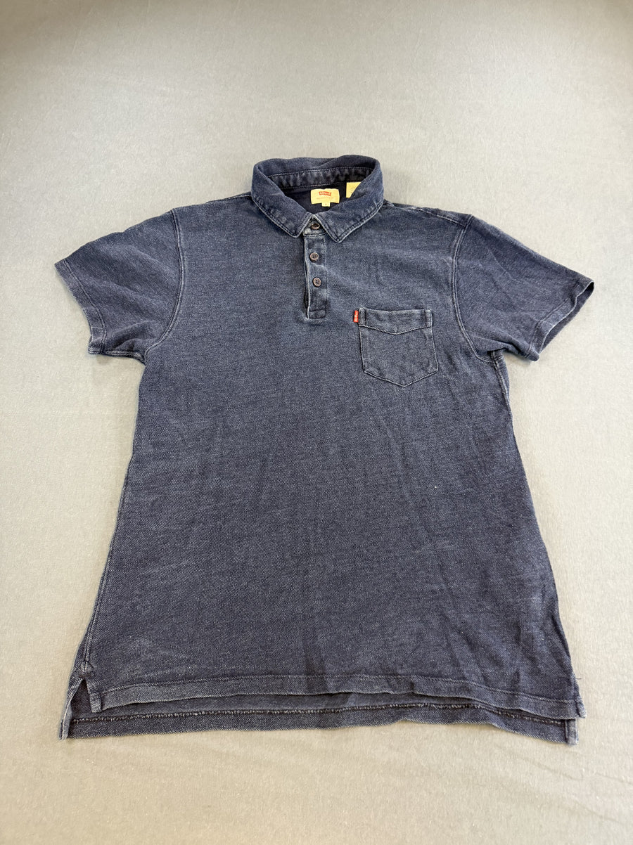 Blauw Levi's herenpolo (piqué poloshirt / denimlook) maat S met borstzak