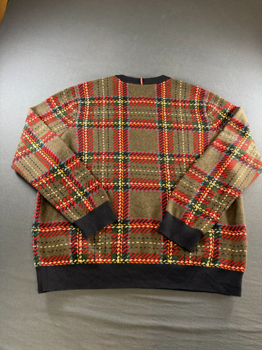 Tommy Hilfiger trui grijs geruit heren maat XL wol sweater pullover gebreid
