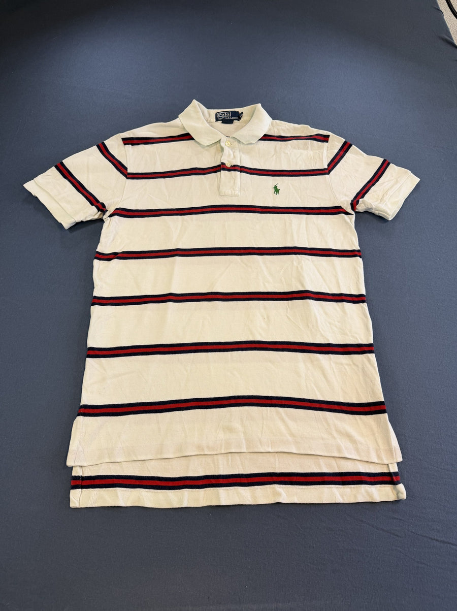 Wit Polo Ralph Lauren shirt met rood-blauwe bies (piqué polo / sportshirt), maat M heren