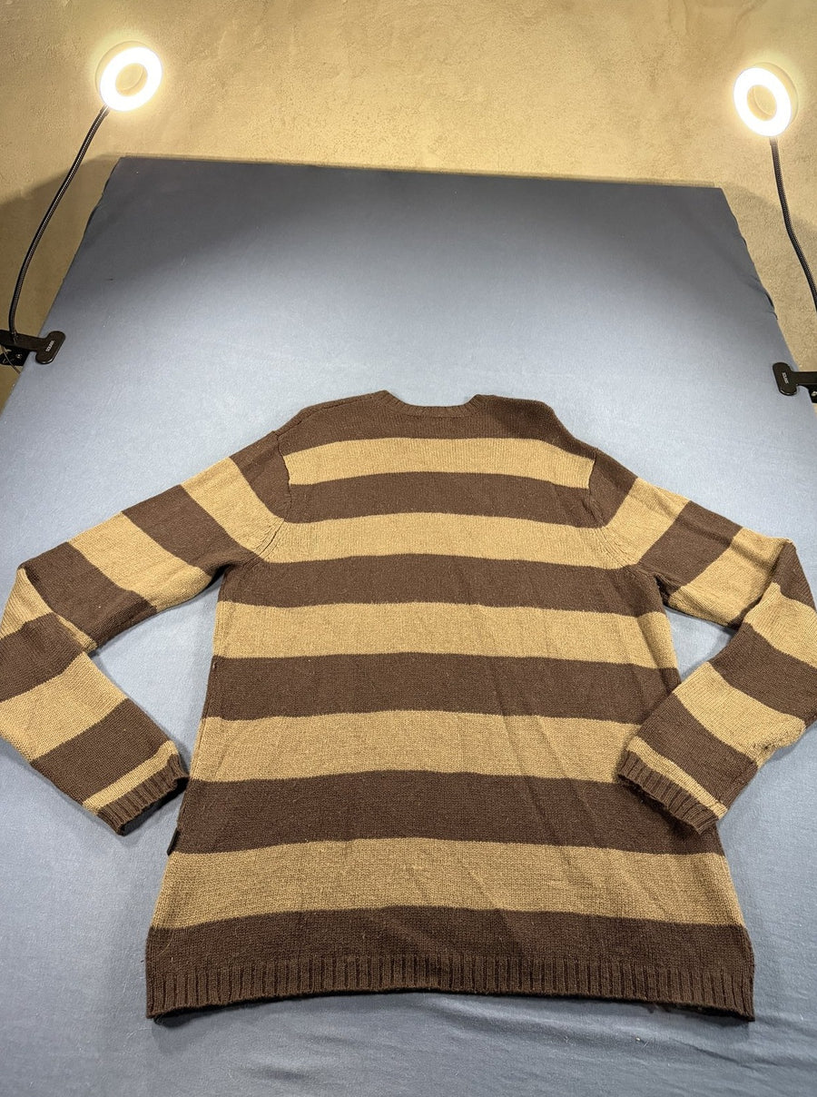 Bruine gestreepte Patagonia (gebreide pullover / fleecetrui-alternatief) maat L