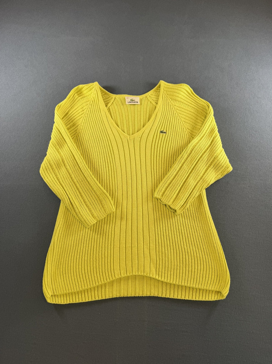 Geel Lacoste ribtrui met V-hals (pullover / sweater), maat XL