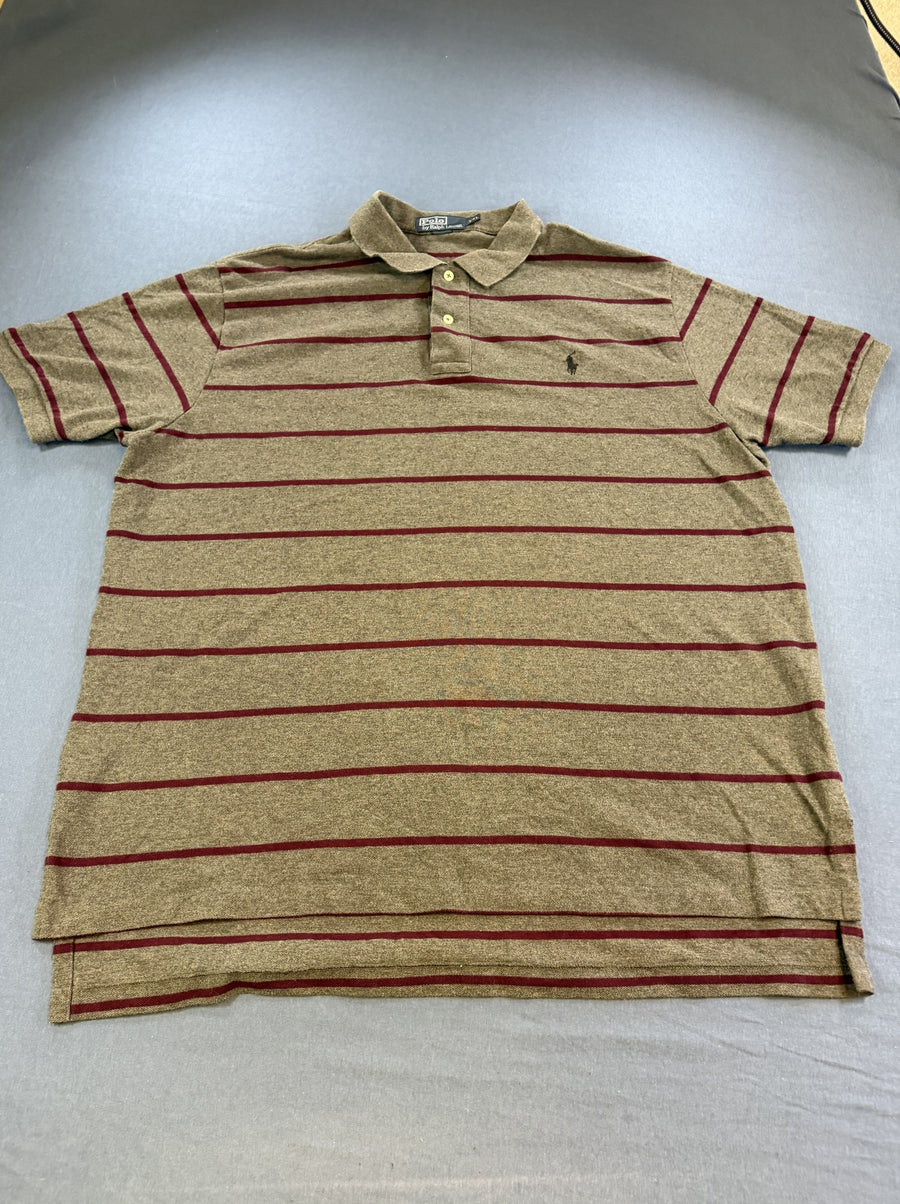 Grijs-bordeaux gestreepte Ralph Lauren polo (piquéshirt / golfshirt), maat XXL
