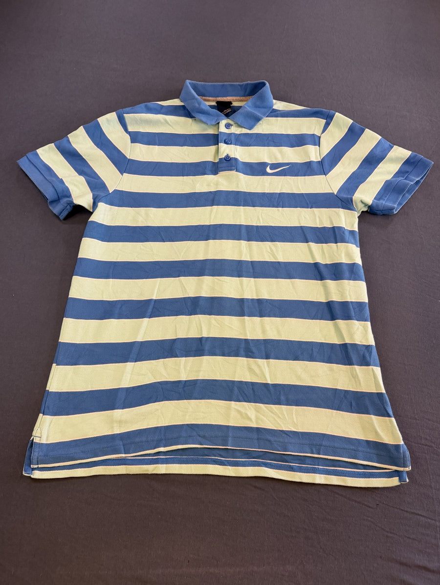 Blauw Nike piquéshirt met gele details, maat XL (poloshirt, jaren 90 vintage)