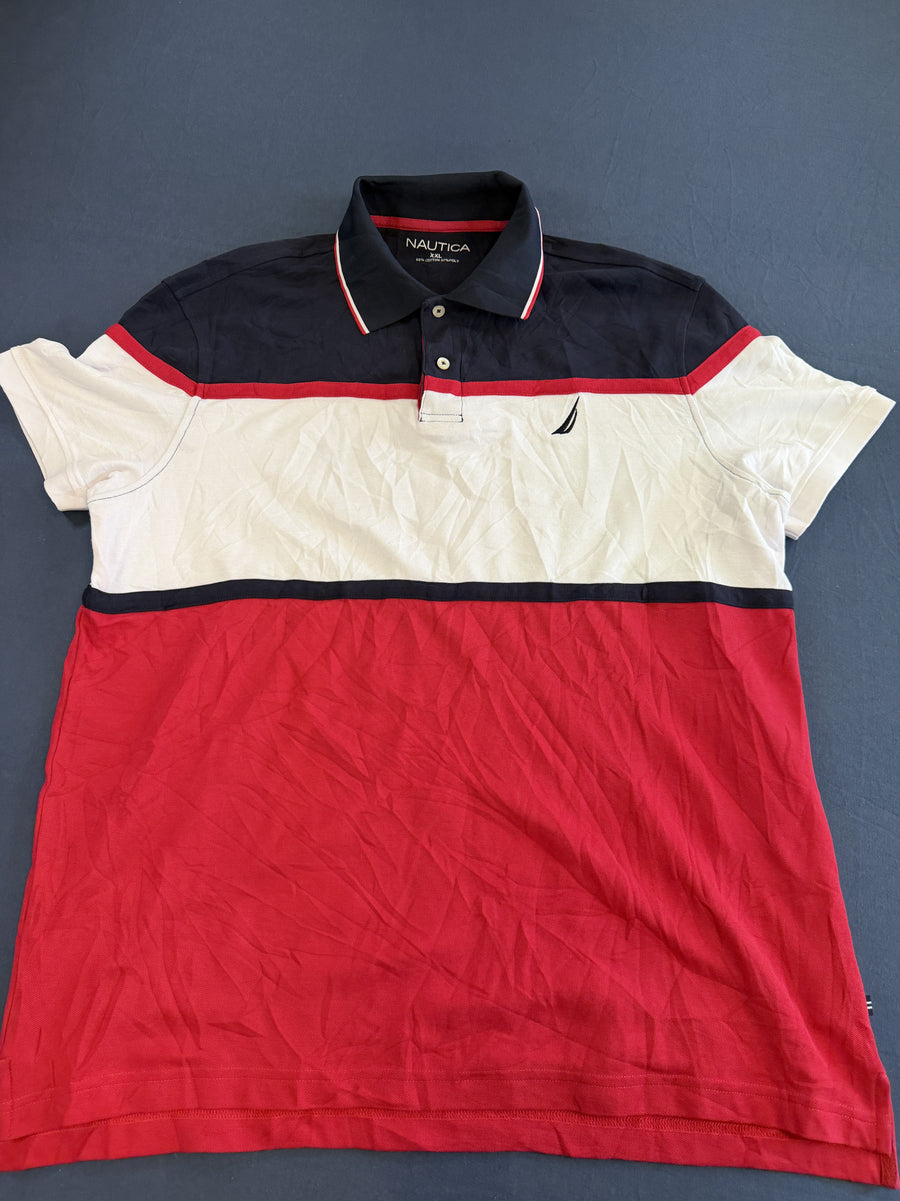 Rood Nautica poloshirt (polo) met colourblock-paneel – maat XXL