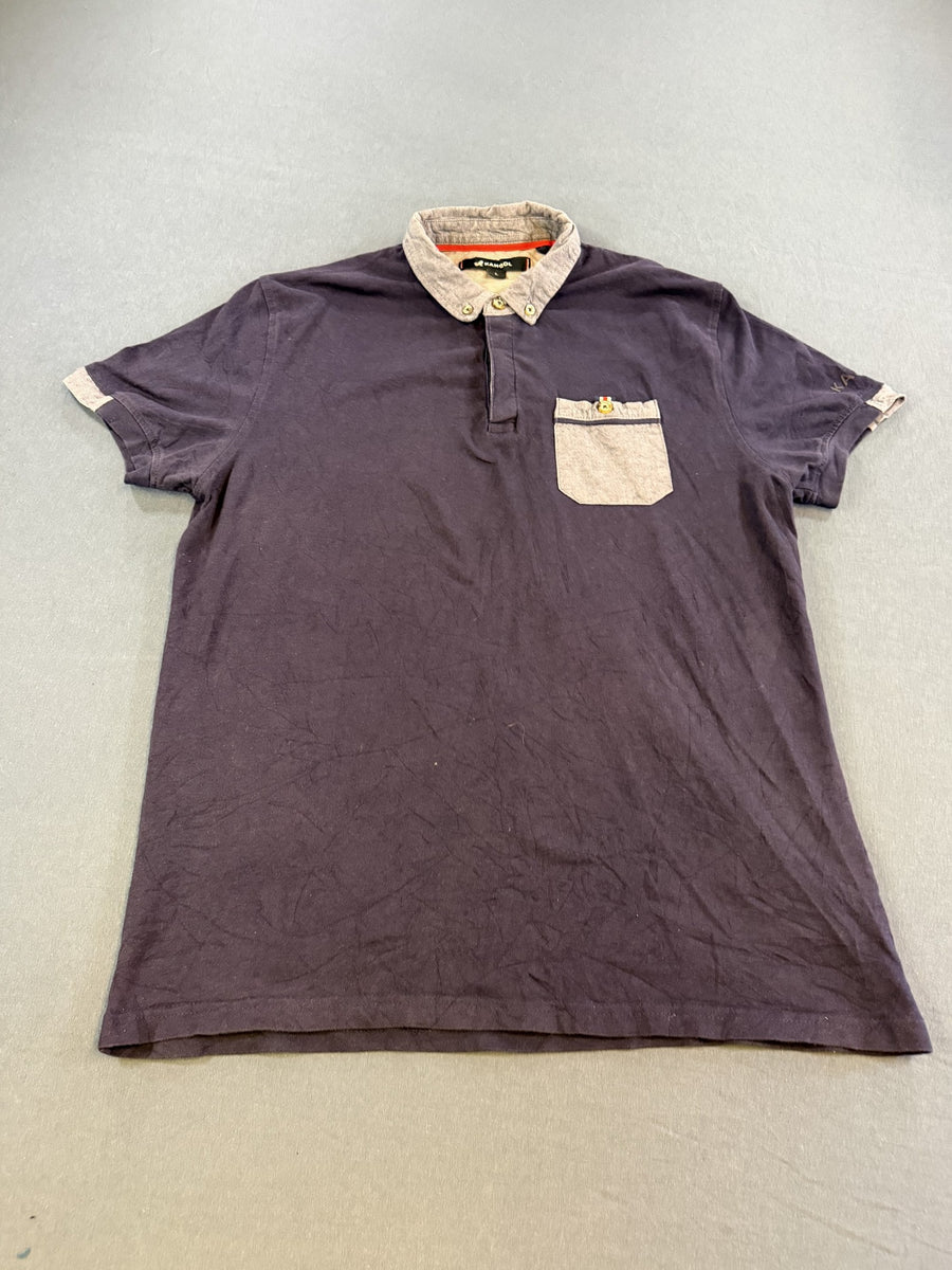 Blauwe Kangol polo maat L (poloshirt met chambray kraag en borstzak)