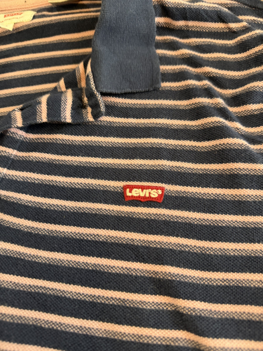 Marine-zalm gestreept Levi's shirt (poloshirt), maat L