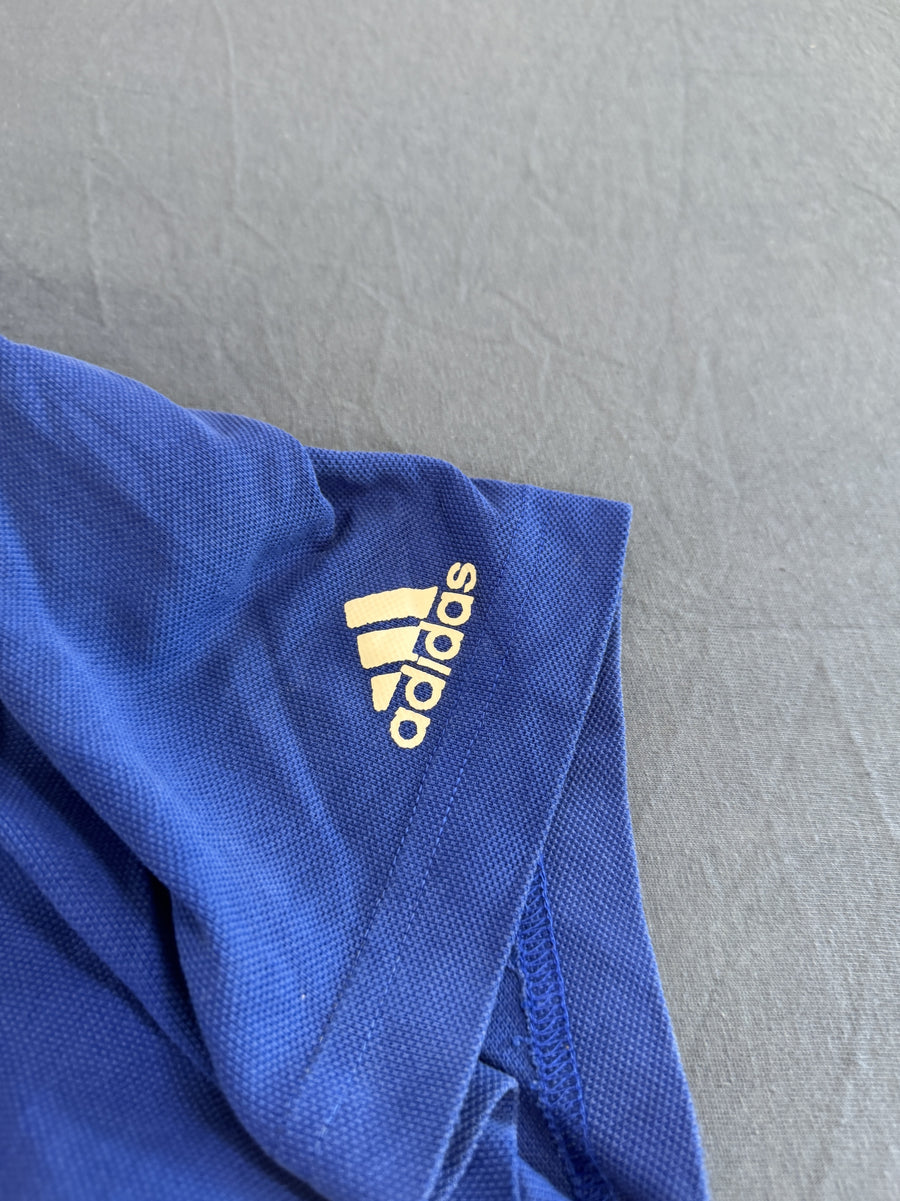 Blauwe adidas polo met streepdessin (poloshirt / streepjesshirt), maat L