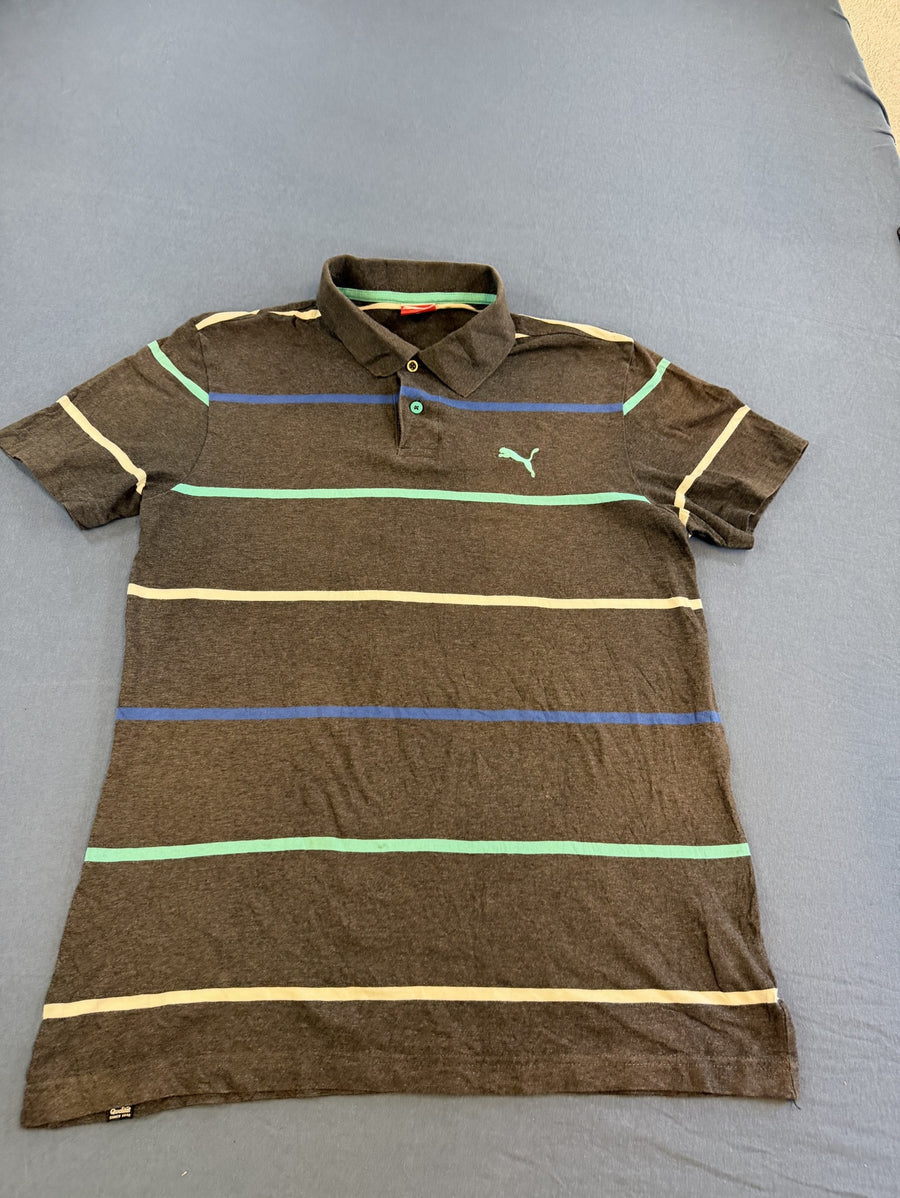 Grijze Puma piquéshirt (poloshirt) maat M met kleurrijke streep