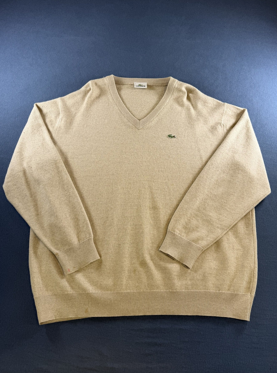 Beige Lacoste pullover heren, maat XXL (v-hals trui / sweater)