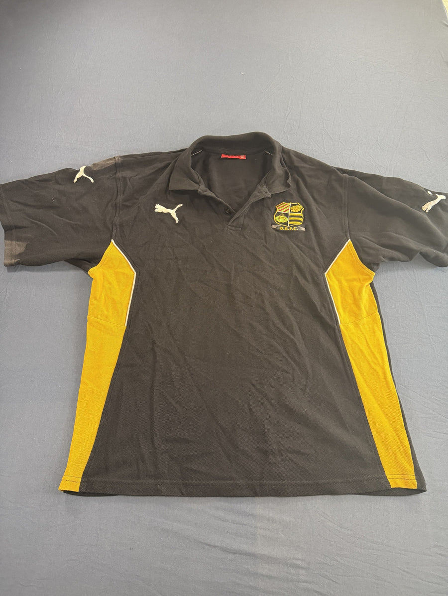 Zwart-gele rugbypolo (sportshirt D.R.F.C.), maat L