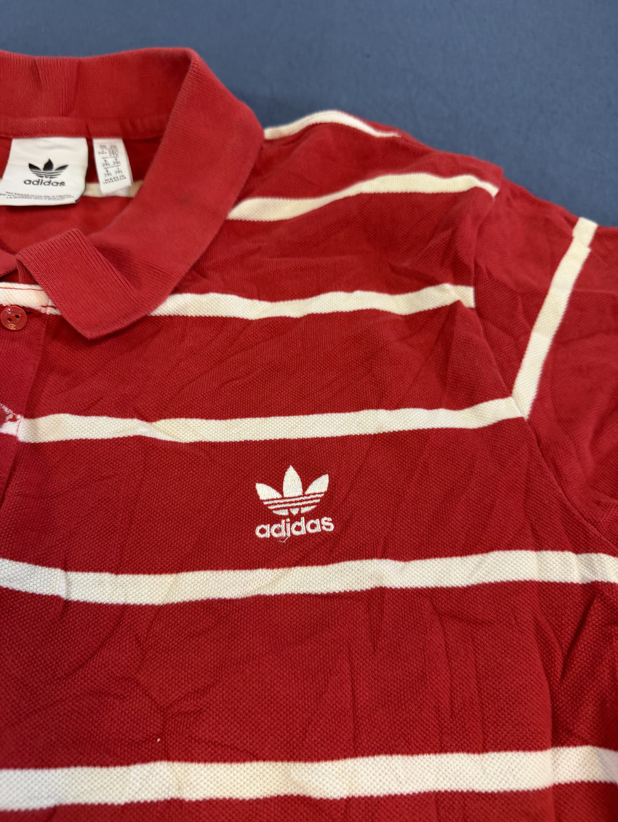 Rood-wit gestreepte adidas polo (poloshirt), maat XXL