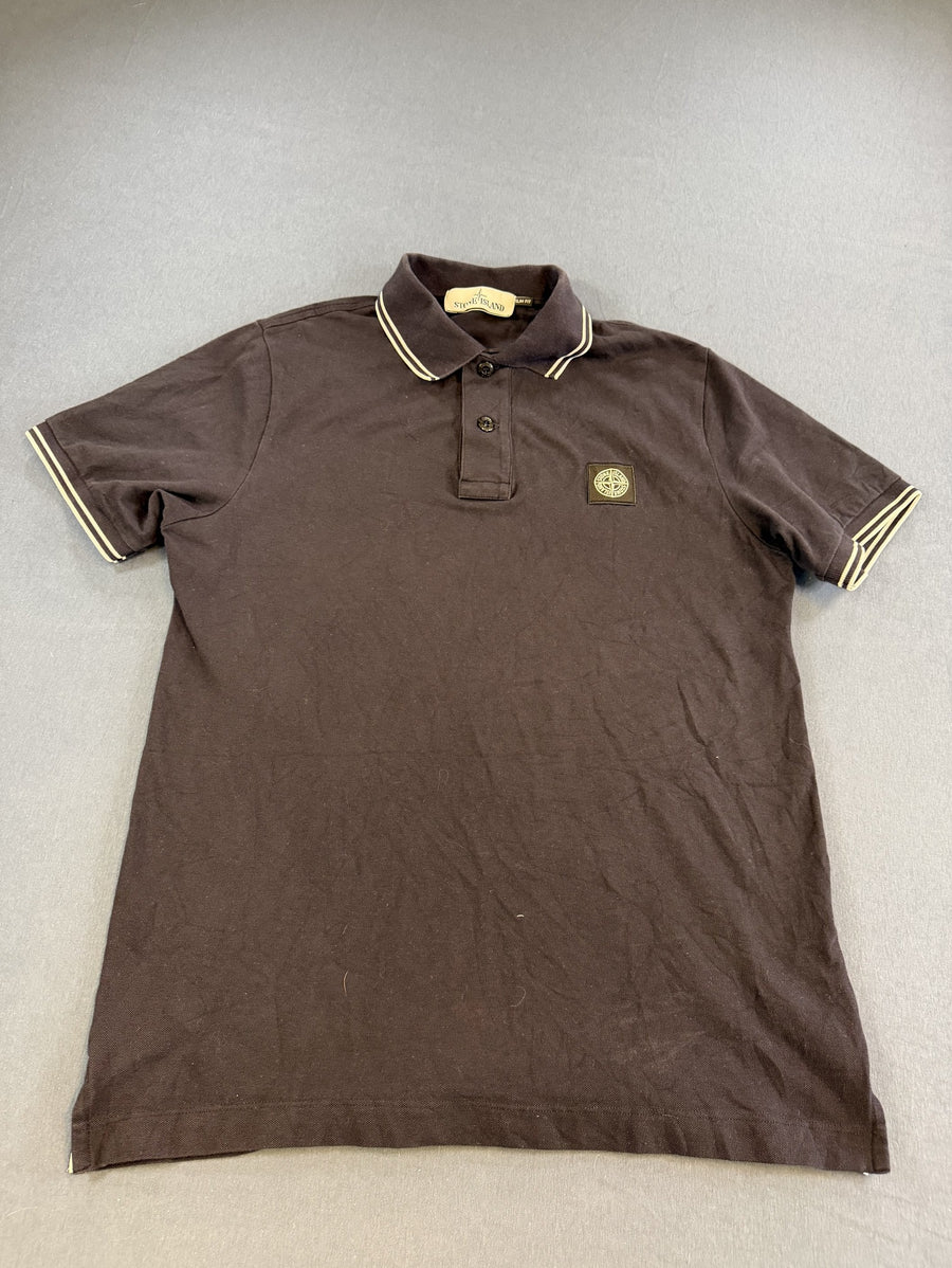 Zwarte Stone Island piqué polo maat M (poloshirt / polohemd), Slim Fit