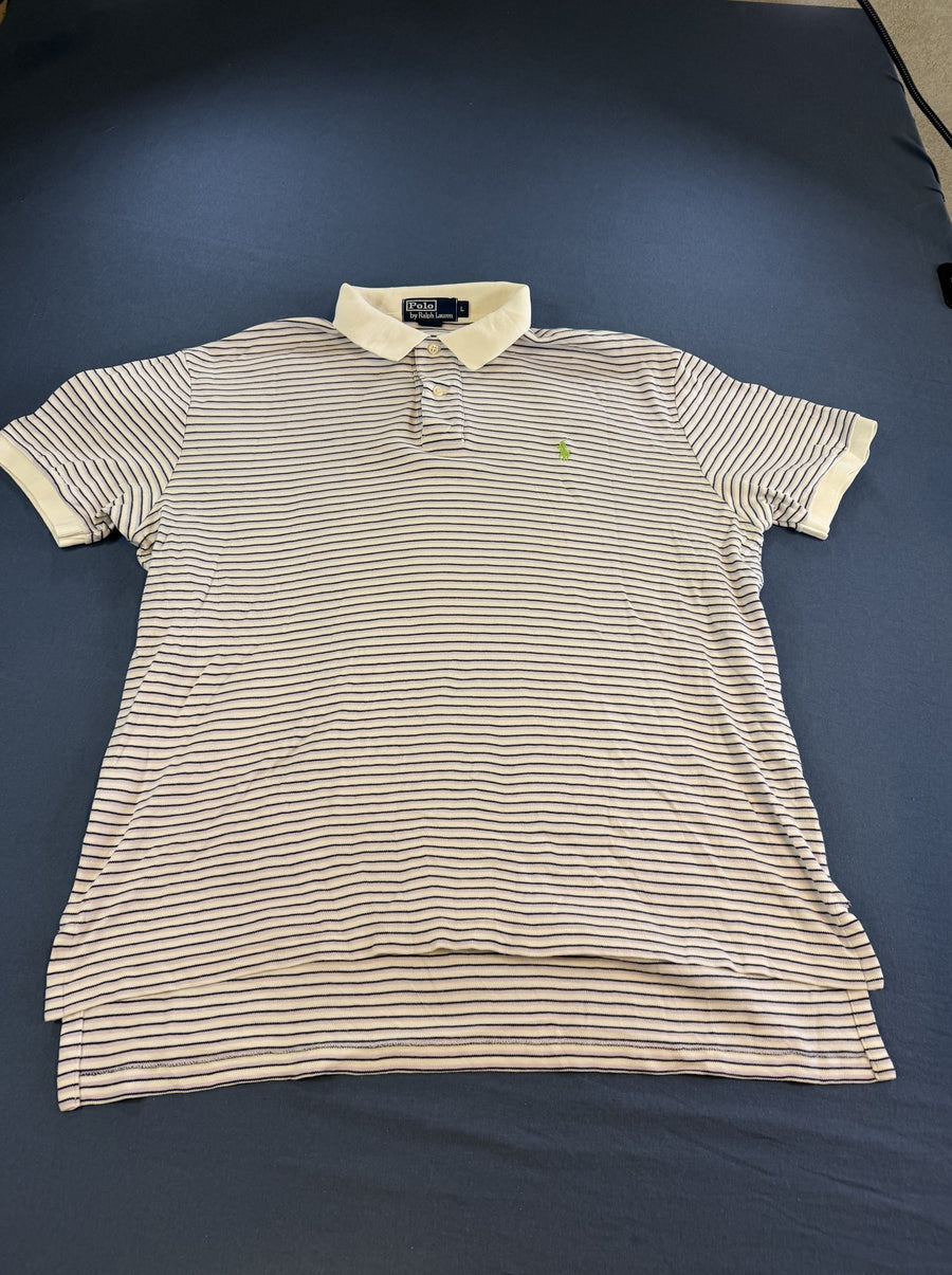Wit Polo Ralph Lauren piqué-polo (poloshirt) maat L met crème contrastkraag