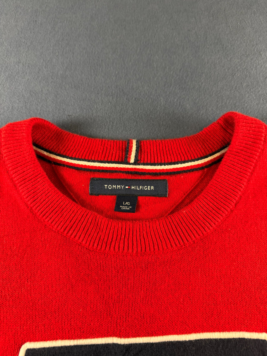 Tommy Hilfiger trui rood print heren maat L sweater pullover gebreid