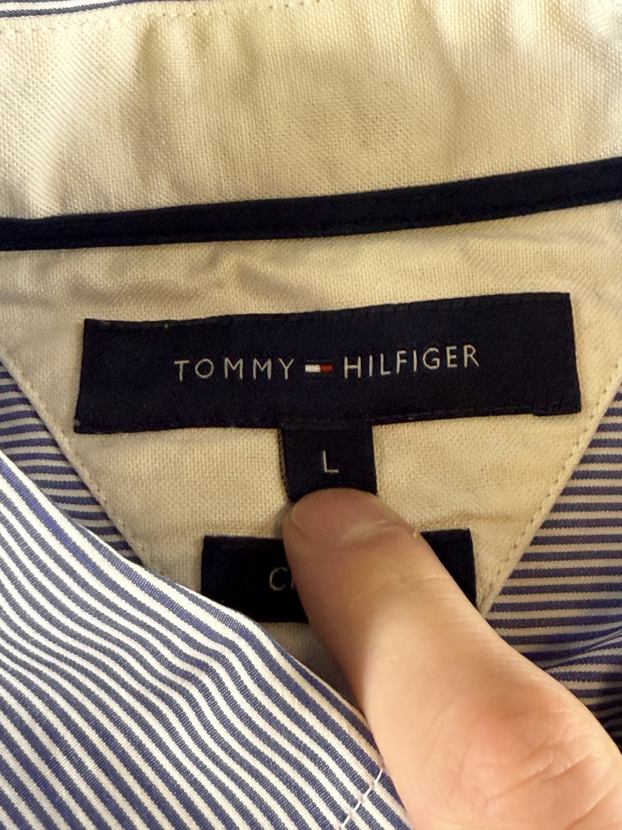 Tommy Hilfiger overhemd blauw gestreept maat L Custom Fit