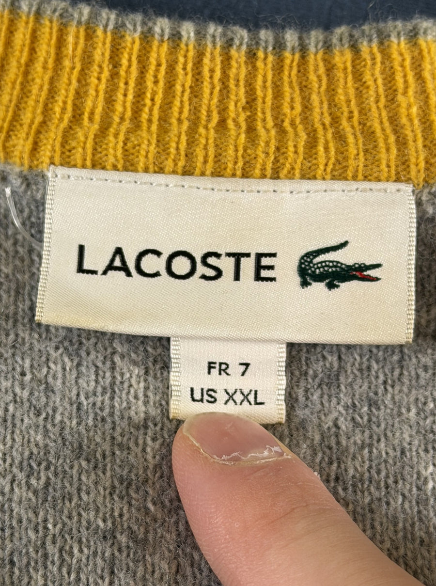 Grijs gemêleerde Lacoste heren trui, maat XXL (crewneck sweater / pullover)