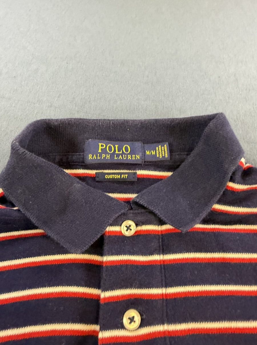 Polo Ralph Lauren zwart met streepboord – Custom Fit polo (poloshirt), maat M
