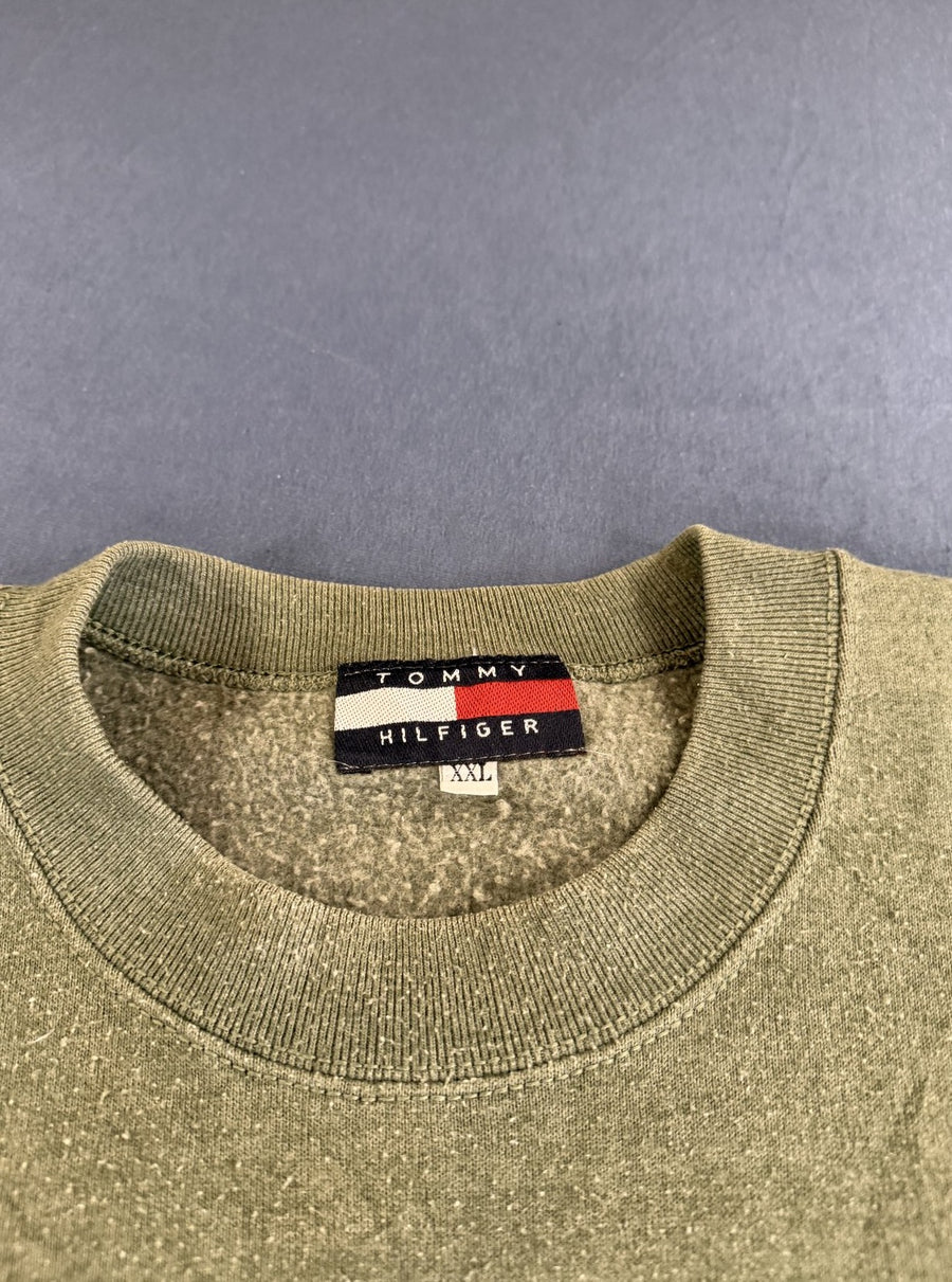 Groene Tommy Hilfiger sweater (trui) met geborduurd logo - maat XXL