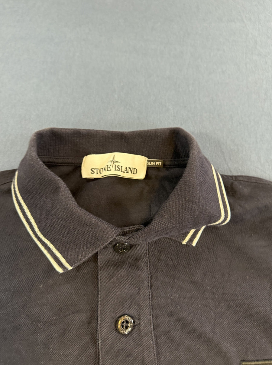 Zwarte Stone Island piqué polo maat M (poloshirt / polohemd), Slim Fit