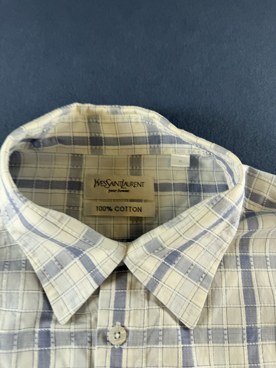 Yves Saint Laurent Blouse blauw geruit