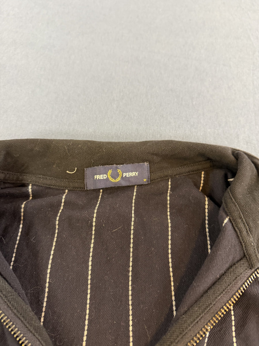 Zwarte Fred Perry polo met crème streep, maat M (ritspolo / poloshirt met rits)
