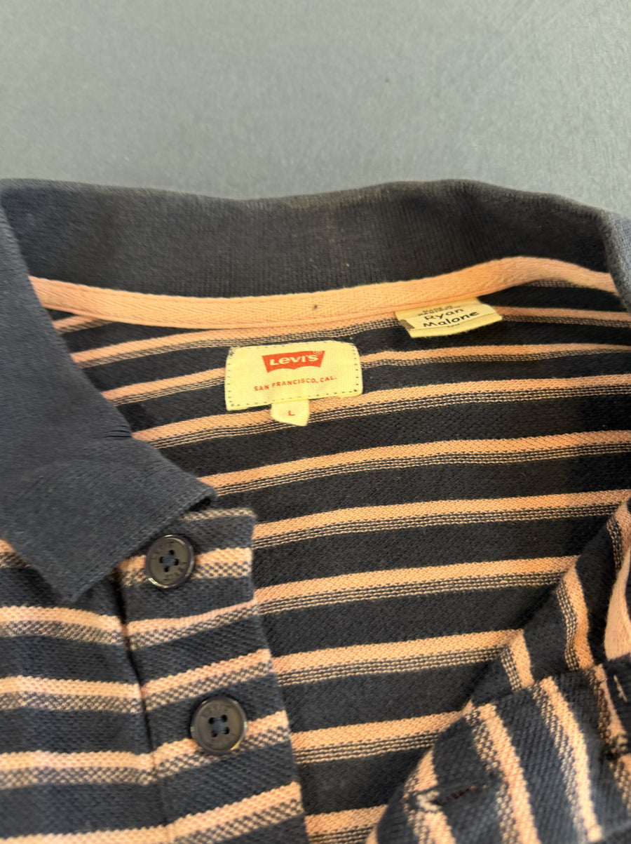 Marine-zalm gestreept Levi's shirt (poloshirt), maat L